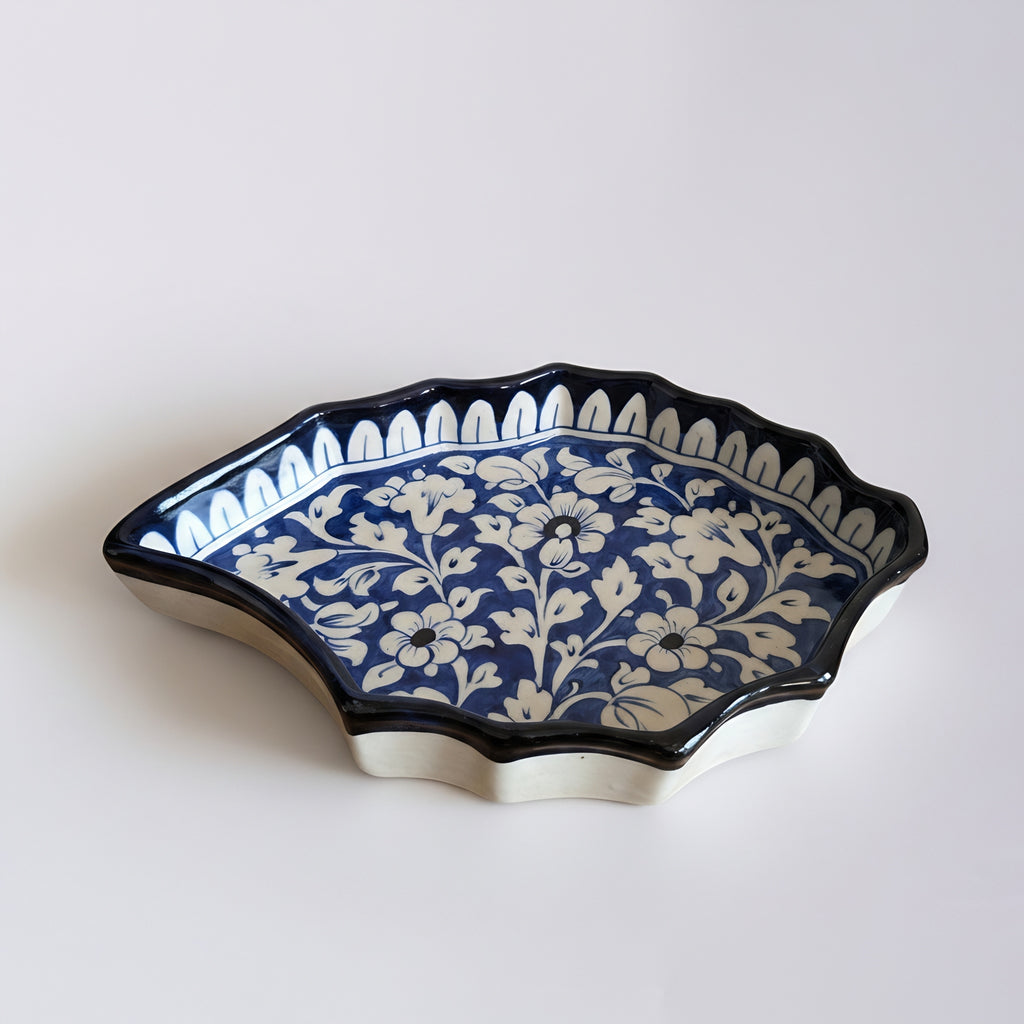 Blue Pottery Floral Scalloped Serving Dish — handmade ceramic — Craftan Pakistan