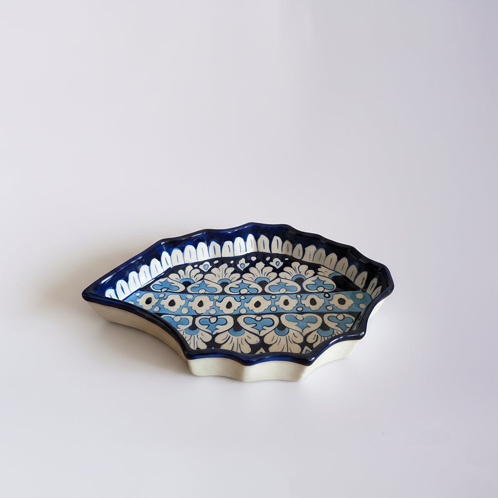 Layered Blue Floral Scalloped Serving Dish — handmade ceramic — Craftan Pakistan