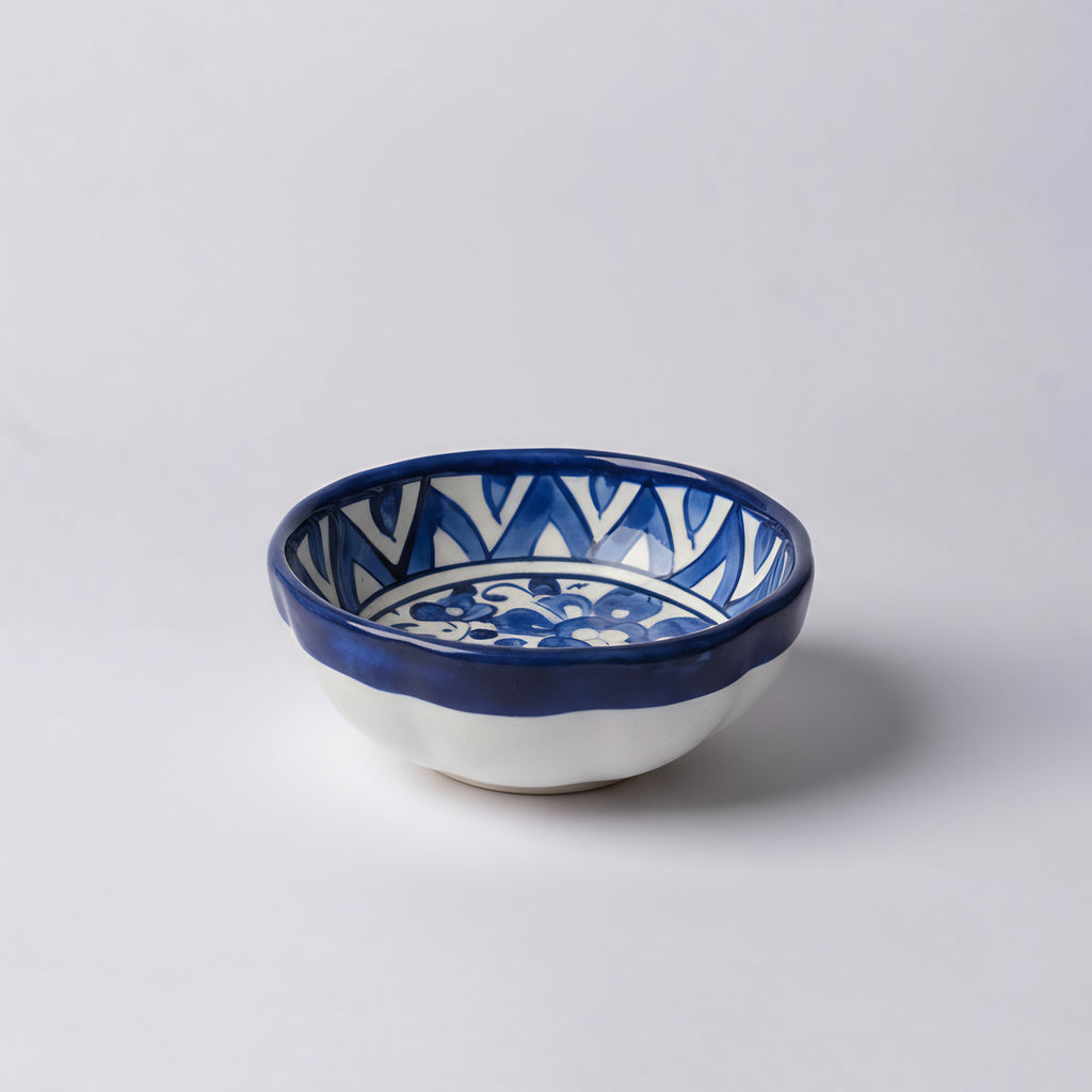 Hand-Painted Small Blue Pottery Bowl – 4″ Multani Ceramic Sauce/Jewelry Dish