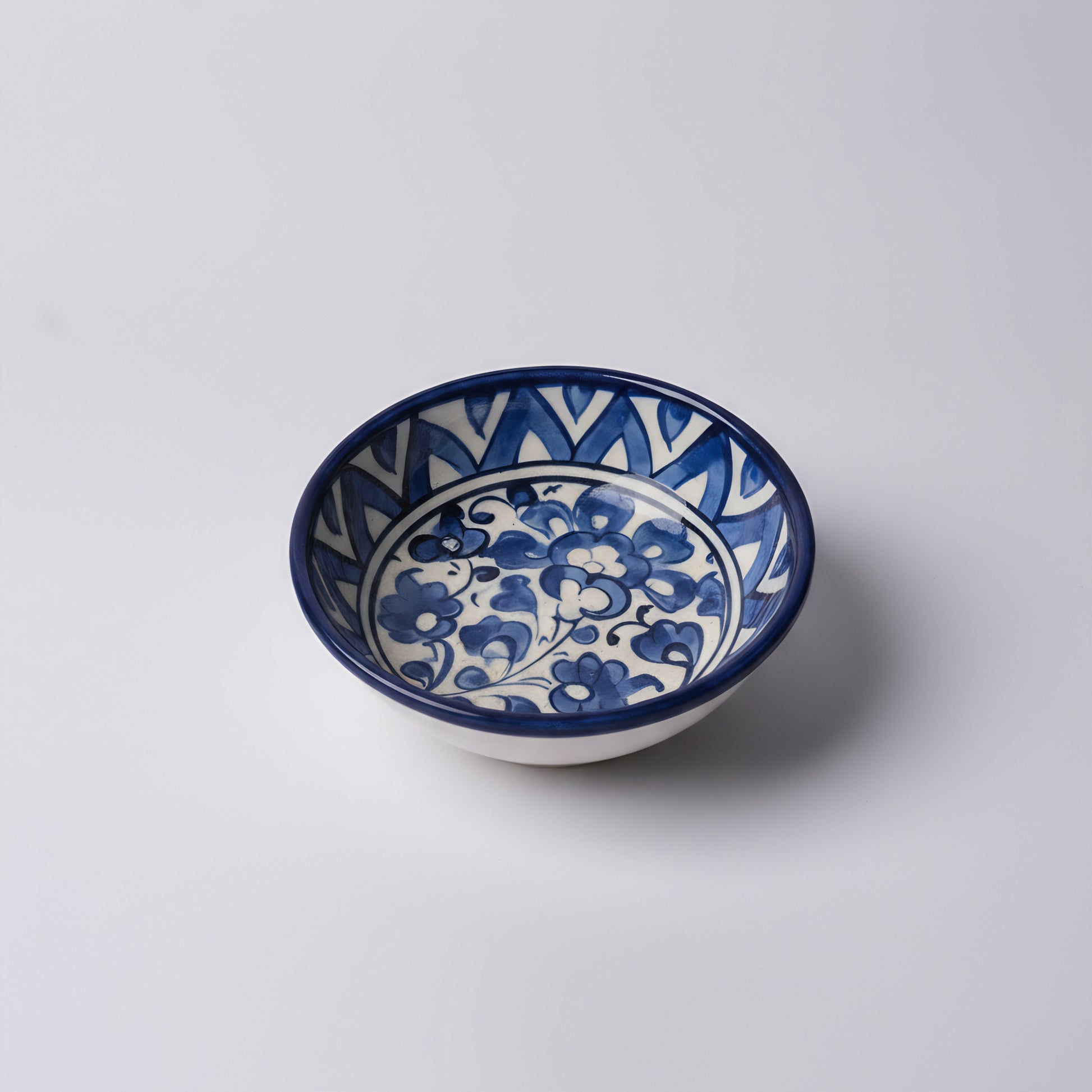 Hand-Painted Small Blue Pottery Bowl – 4″ Multani Ceramic Sauce/Jewelry Dish