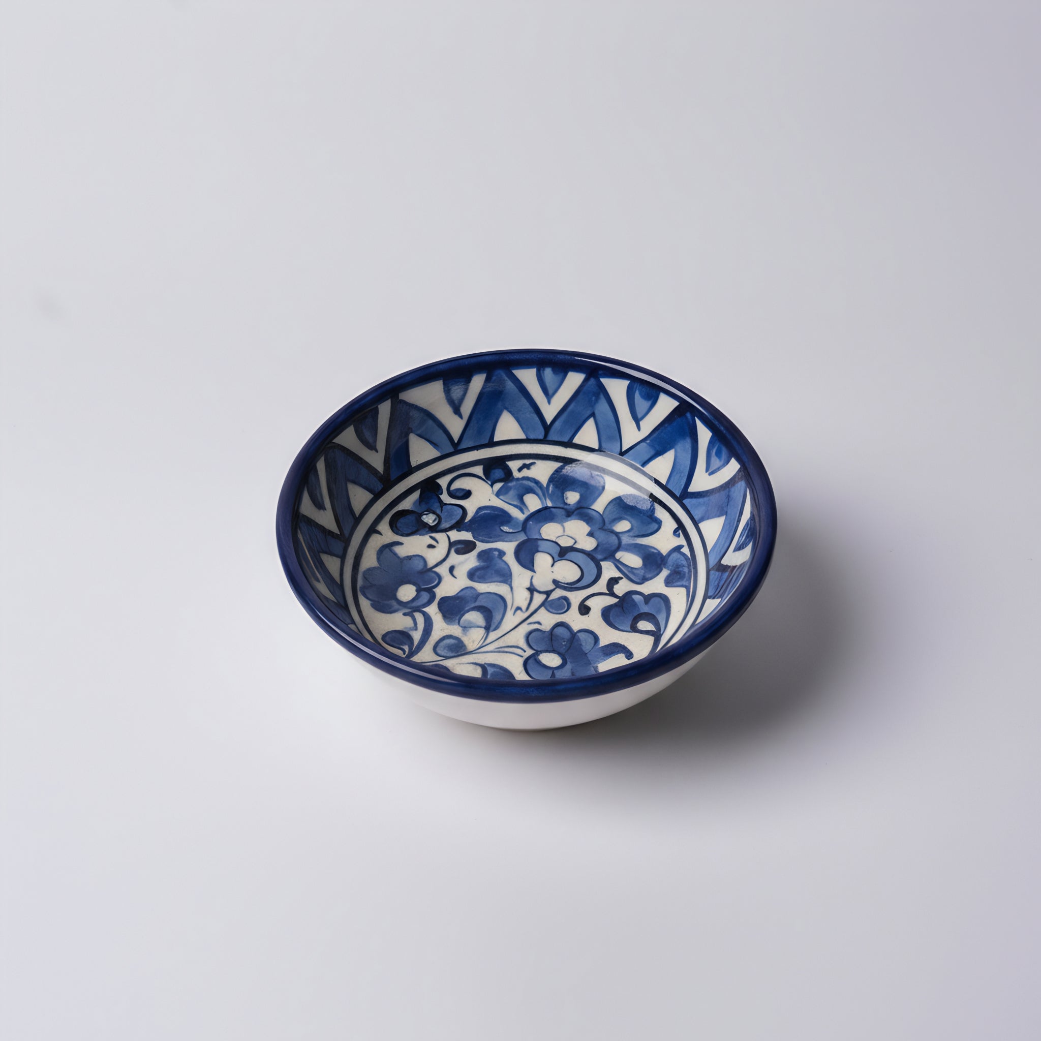 Hand-Painted Small Blue Pottery Bowl – 4″ Multani Ceramic Sauce/Jewelry Dish