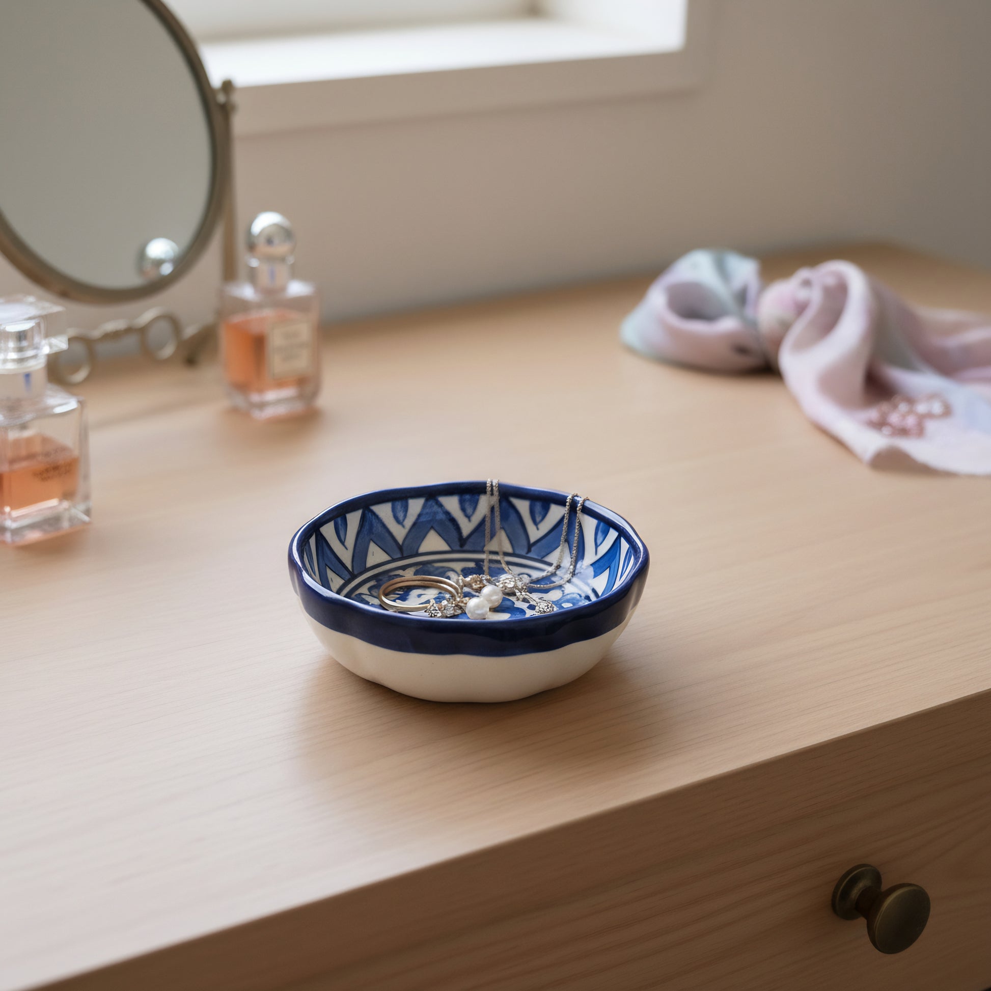 Hand-Painted Small Blue Pottery Bowl – 4″ Multani Ceramic Sauce/Jewelry Dish