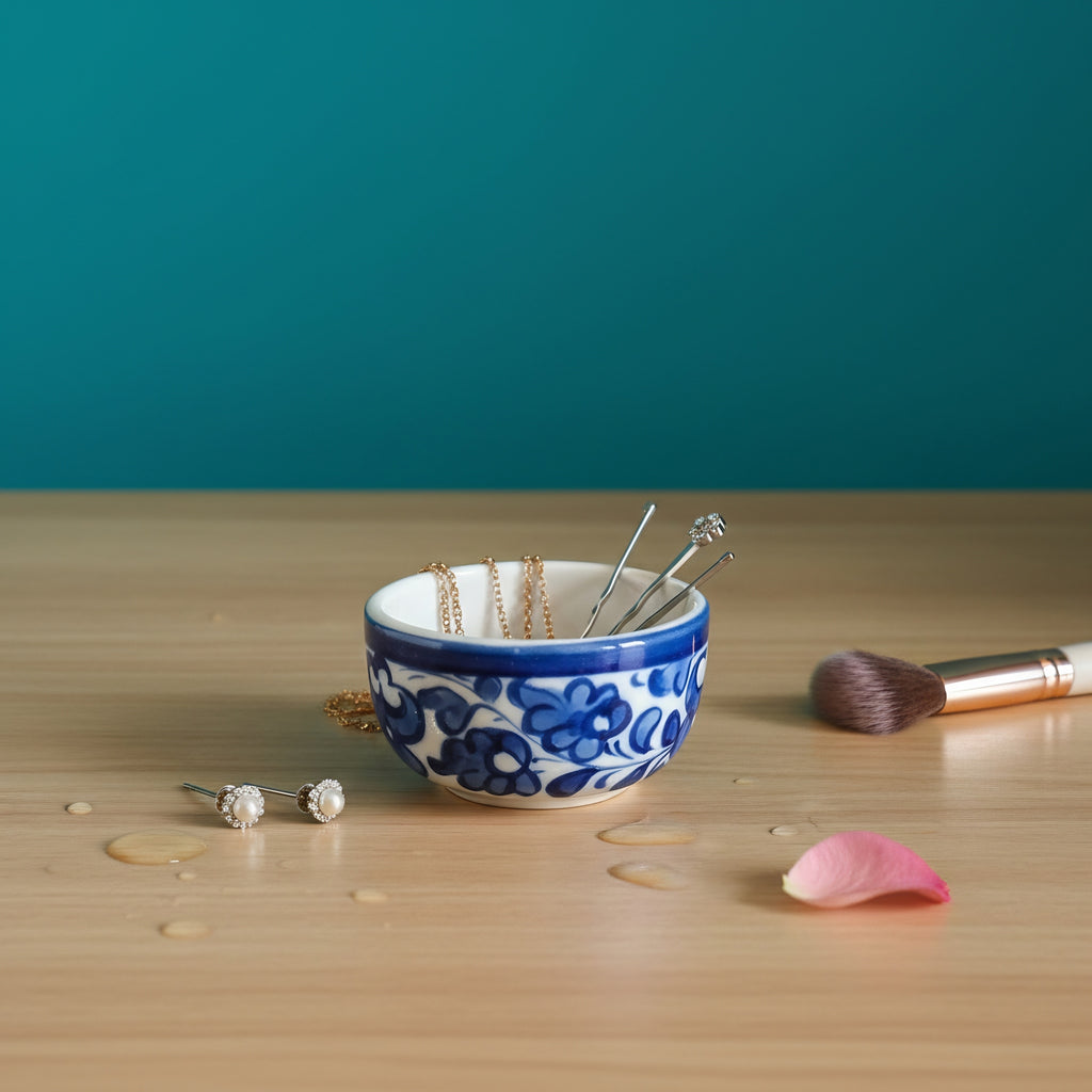 Blue Pottery Floral Small Serving Bowl — traditional blue pottery — Craftan Pakistan