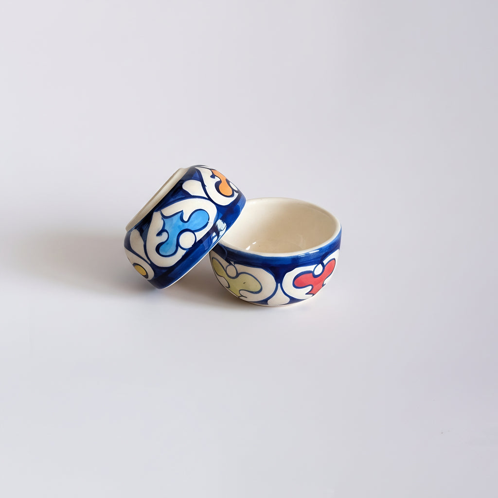Blue Pottery Multicolor Floral Small Serving Bowl — Multani pottery detail — Craftan Pakistan