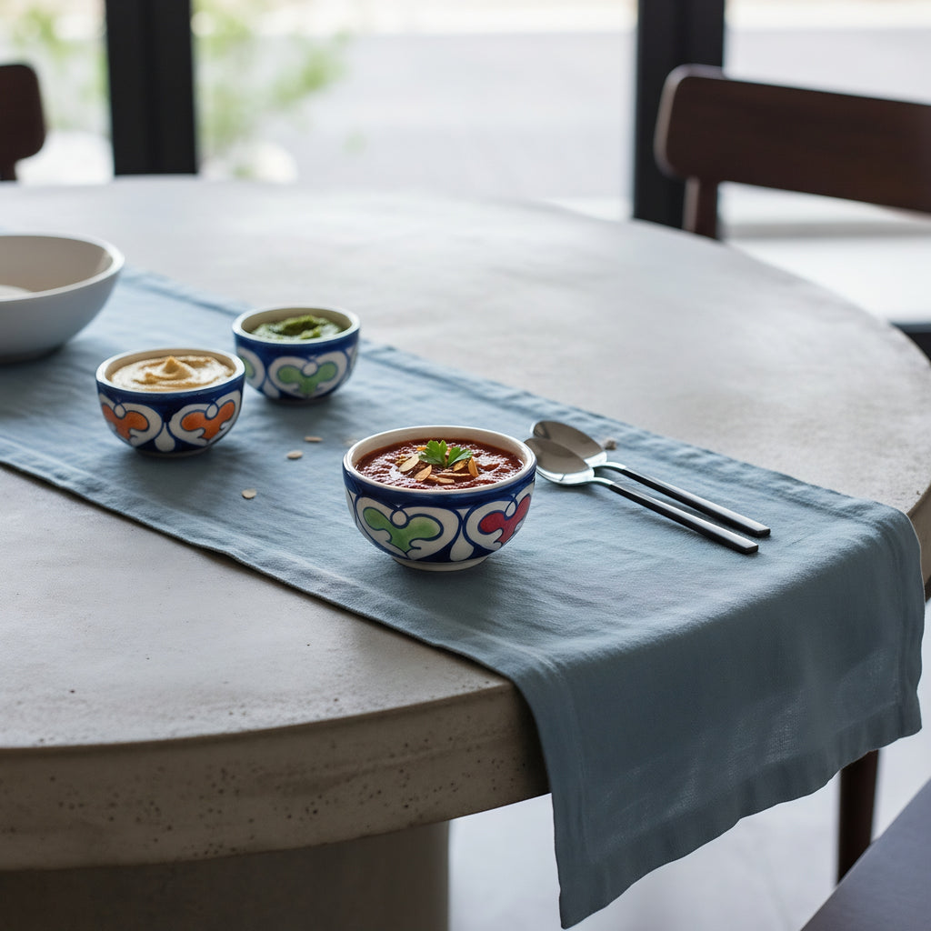 Blue Pottery Multicolor Floral Small Serving Bowl — traditional Multani craft — Craftan Pakistan