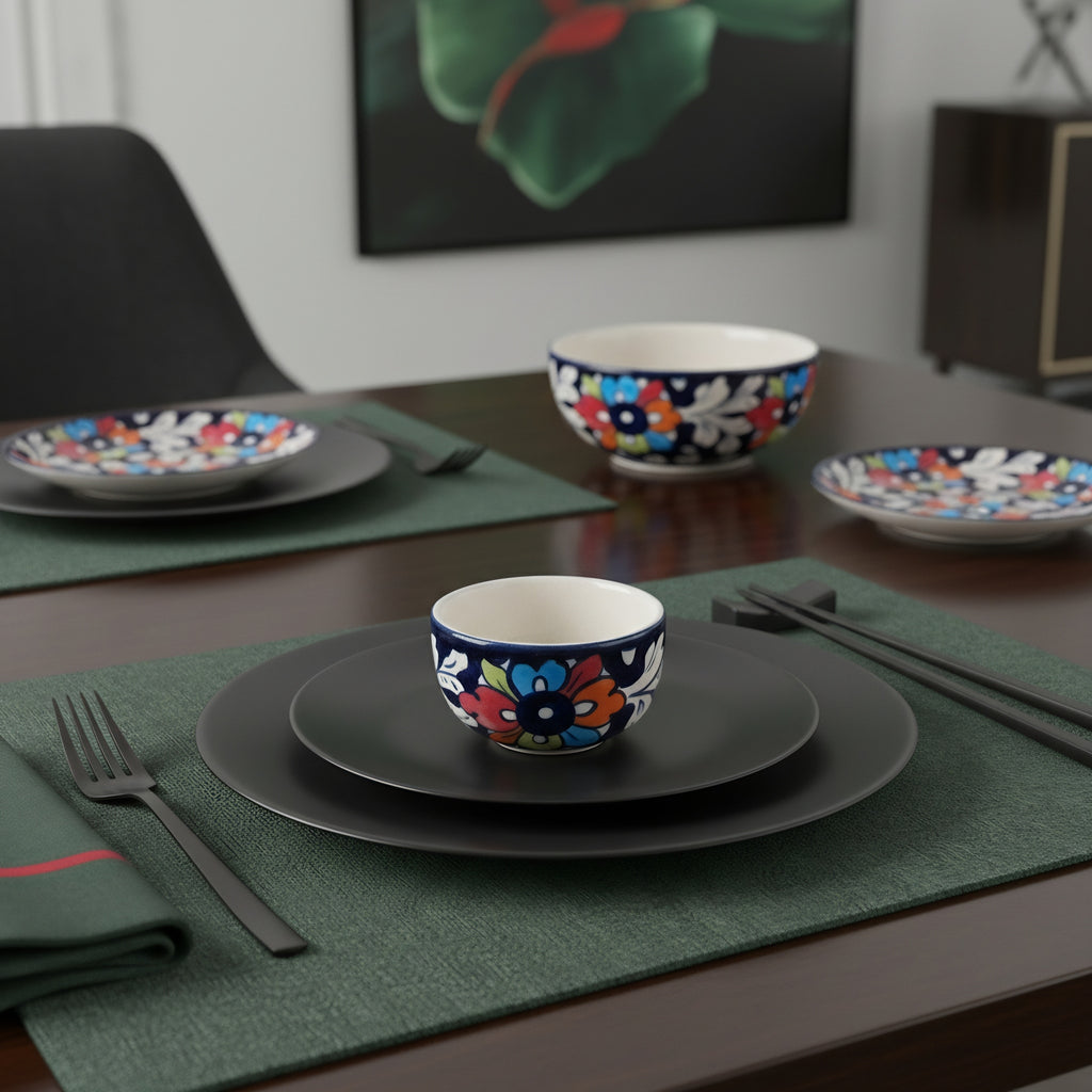 Traditional Multani ceramic bowl displaying intricate colorful floral artwork — handmade quality