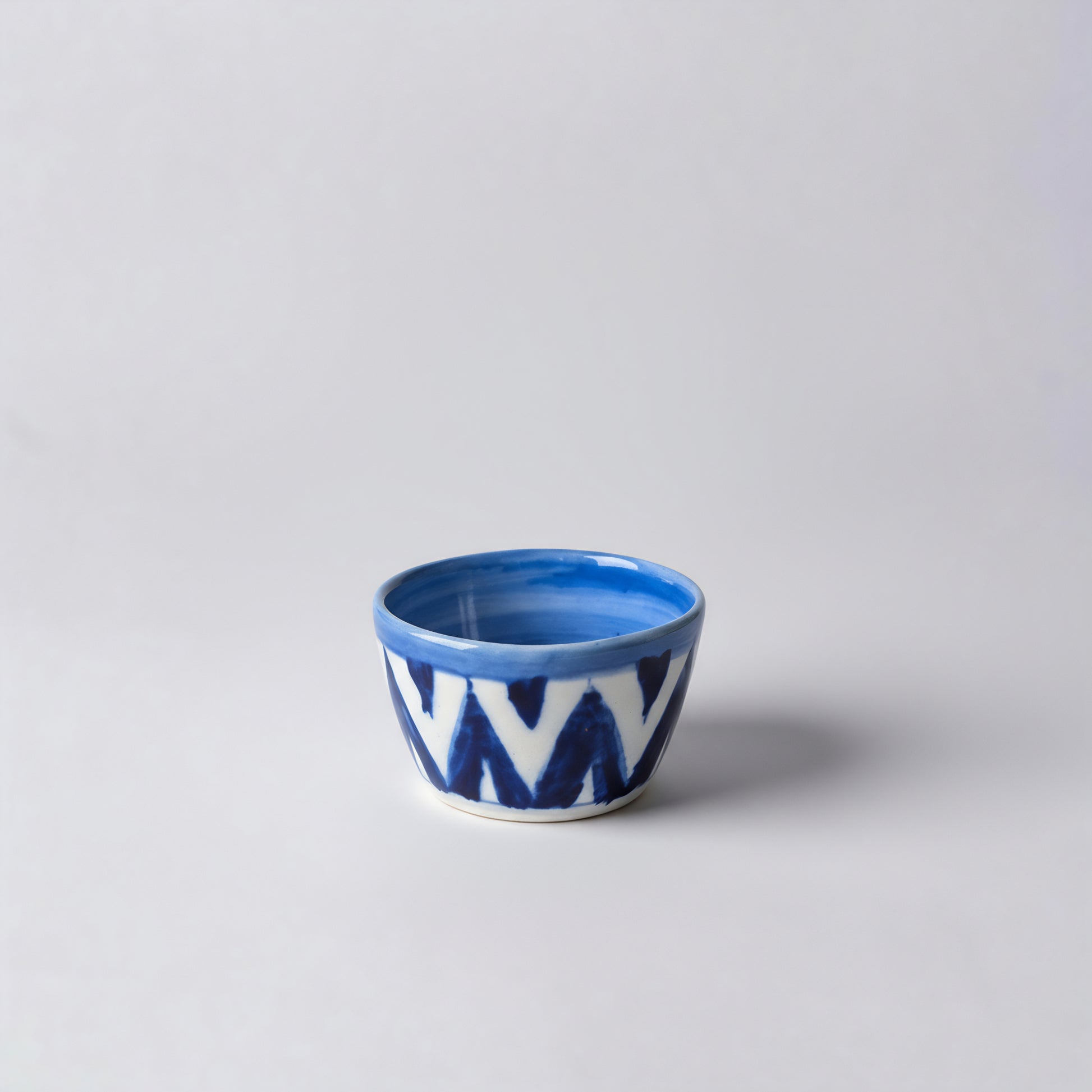 Hand-Painted Small Blue Pottery Bowl — 3″ Multani Chevron Ceramic Sauce/Jewelry Dish
