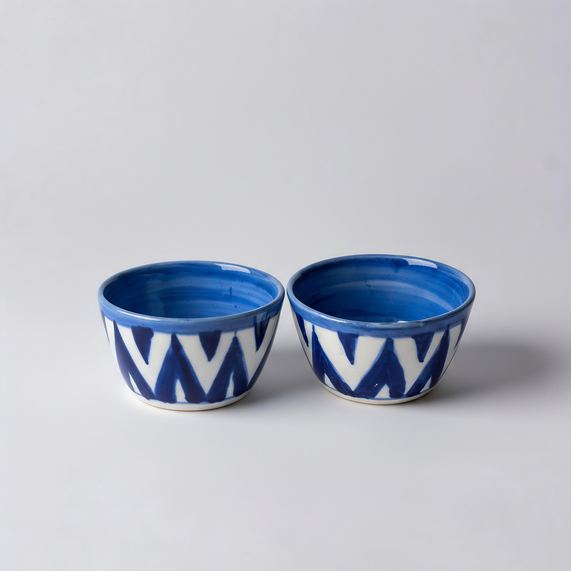 Hand-Painted Small Blue Pottery Bowl — 3″ Multani Chevron Ceramic Sauce/Jewelry Dish