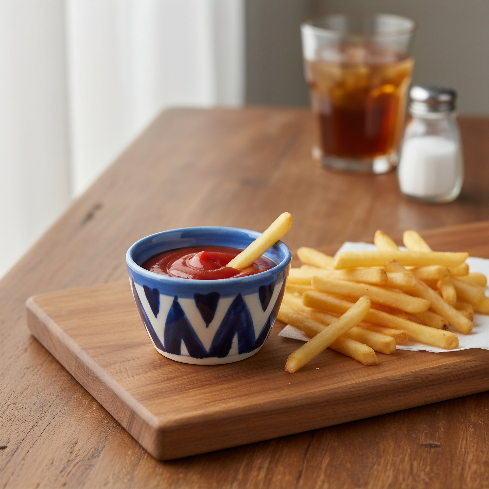 Hand-Painted Small Blue Pottery Bowl — 3″ Multani Chevron Ceramic Sauce/Jewelry Dish