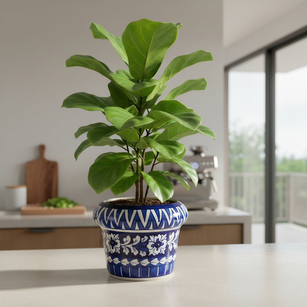 Handmade Blue Pottery Floral Planter – 5 Inch Ceramic