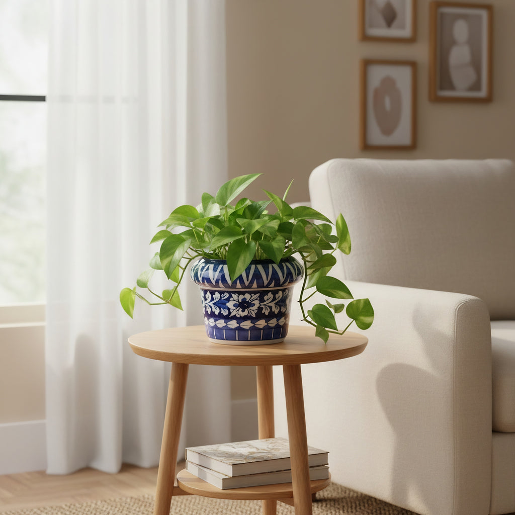 Handmade Blue Pottery Floral Planter – 5 Inch Ceramic