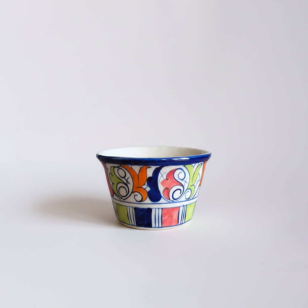 5 inch Multicolor Floral Blue Pottery Planter — handmade ceramic — Craftan Pakistan