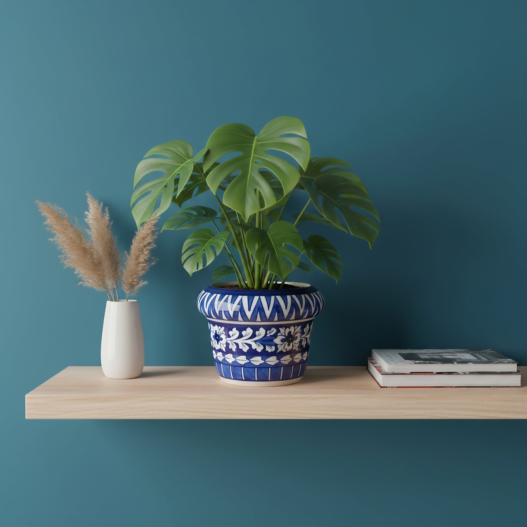 Handmade Blue Pottery Floral Planter – 5 Inch Ceramic