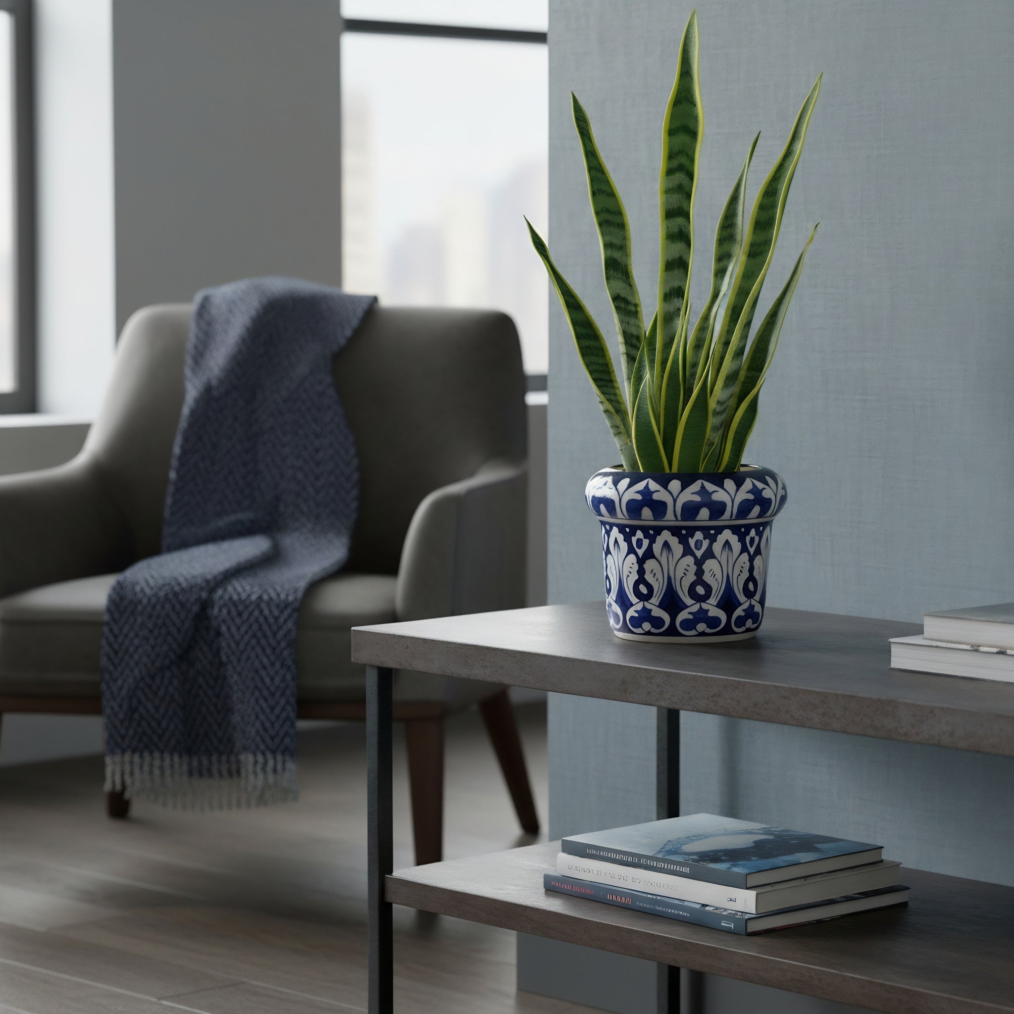 Handmade Blue Pottery Cobalt Arabesque Planter – 5 Inch Ceramic