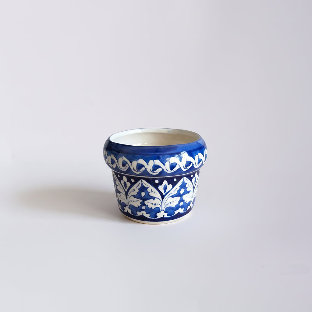 Blue Pottery Arabesque Small Planter — handmade ceramic — Craftan Pakistan