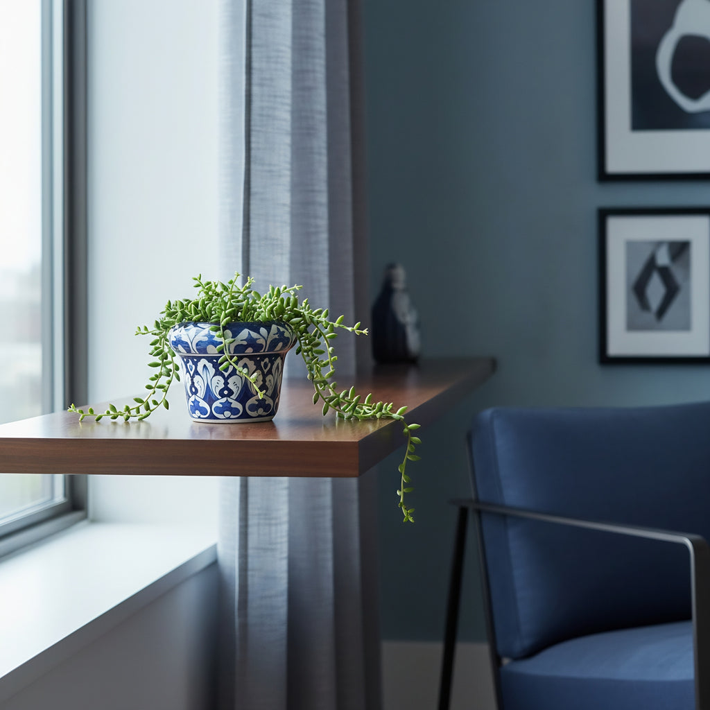 Handmade Blue Pottery Cobalt Arabesque Planter – 5 Inch Ceramic