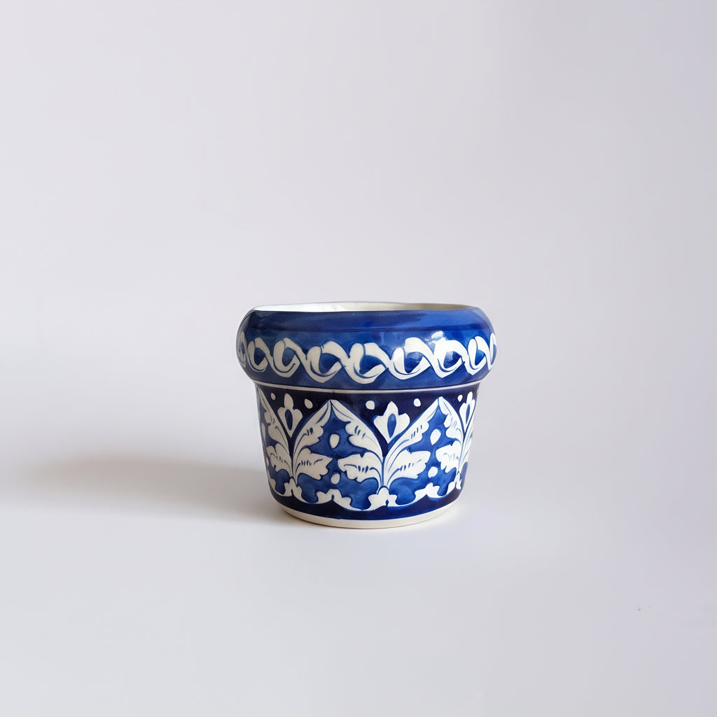 Blue Pottery Arabesque Small Planter — Multani blue pottery — Craftan Pakistan