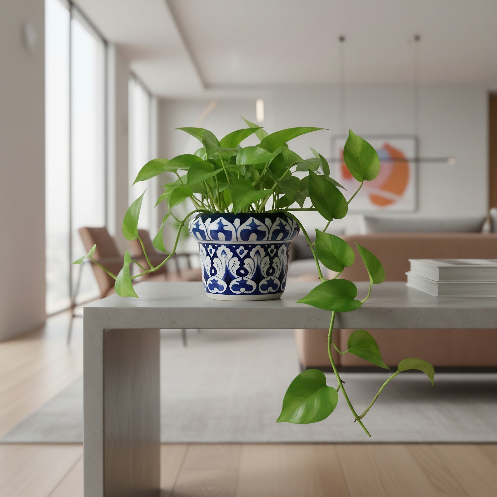 Handmade Blue Pottery Cobalt Arabesque Planter – 5 Inch Ceramic