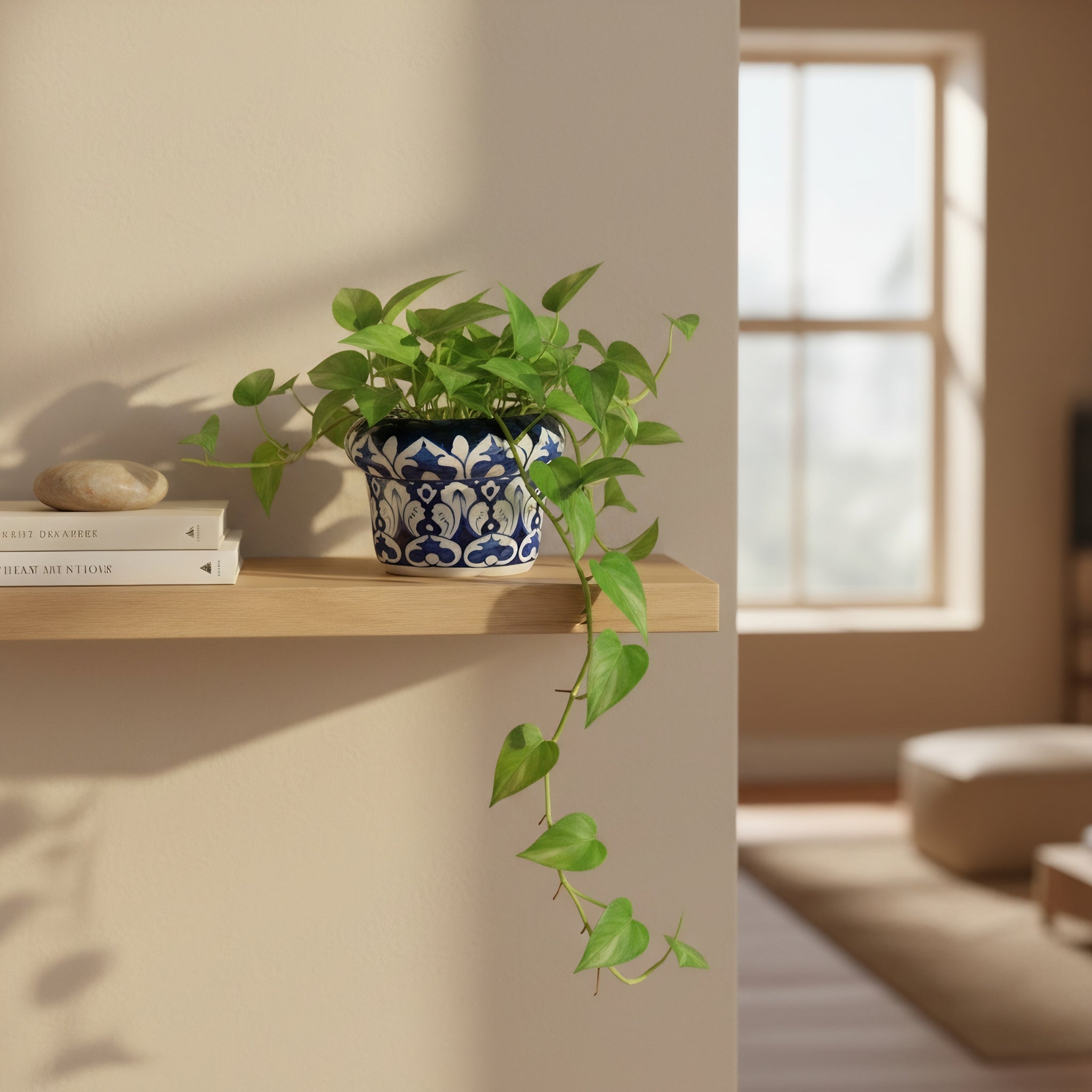 Handmade Blue Pottery Cobalt Arabesque Planter – 5 Inch Ceramic