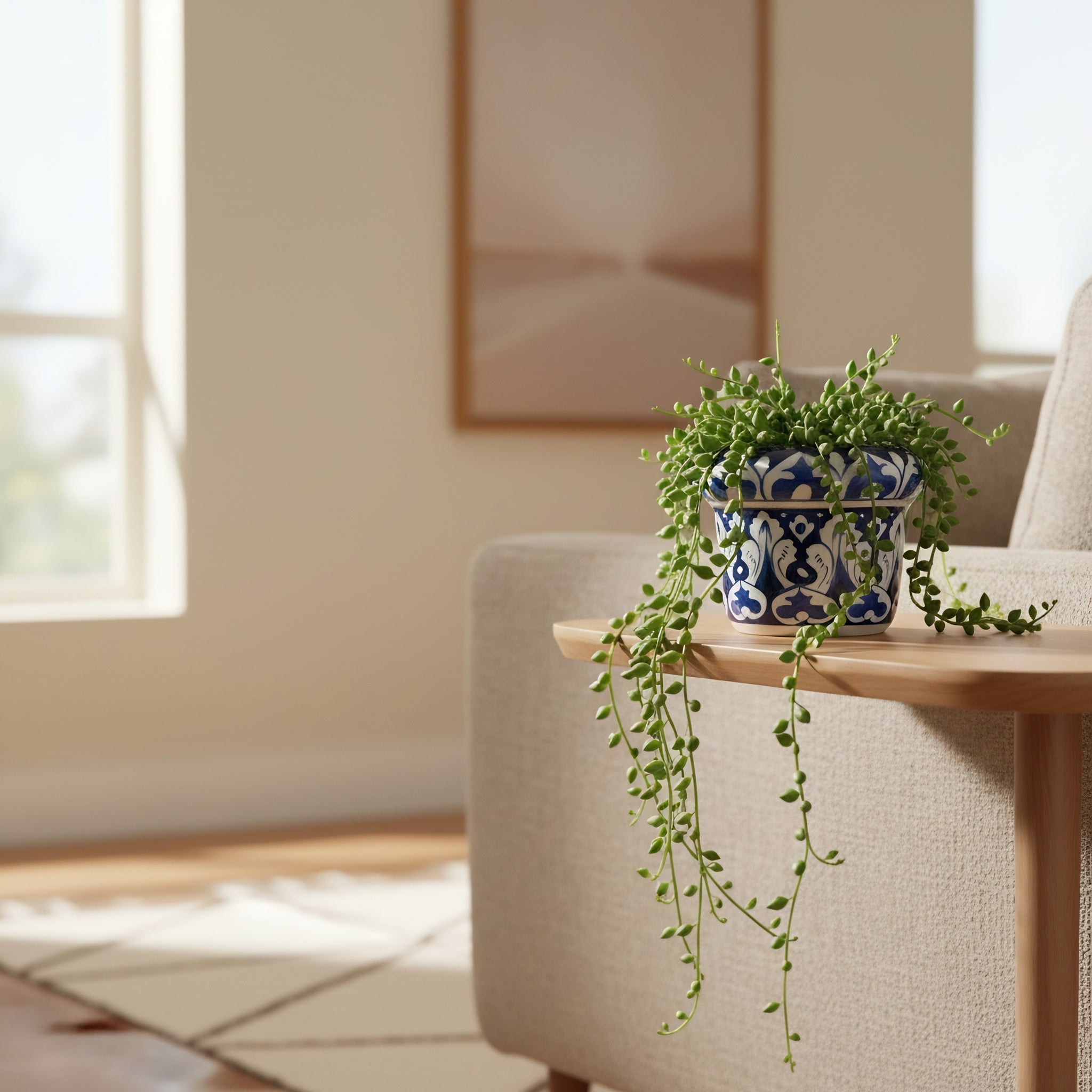 Handmade Blue Pottery Cobalt Arabesque Planter – 5 Inch Ceramic