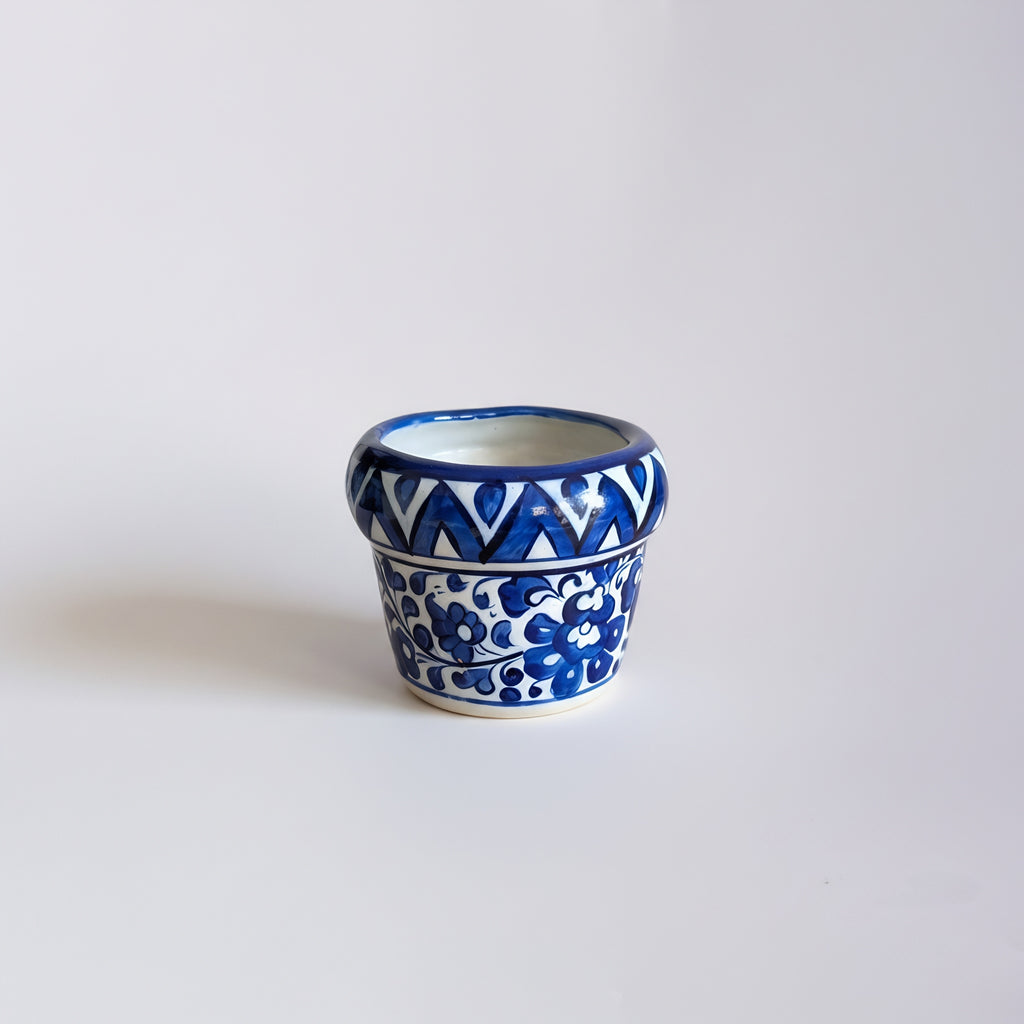 Small ceramic planter featuring Multani blue pottery cobalt florals — Craftan Pakistan