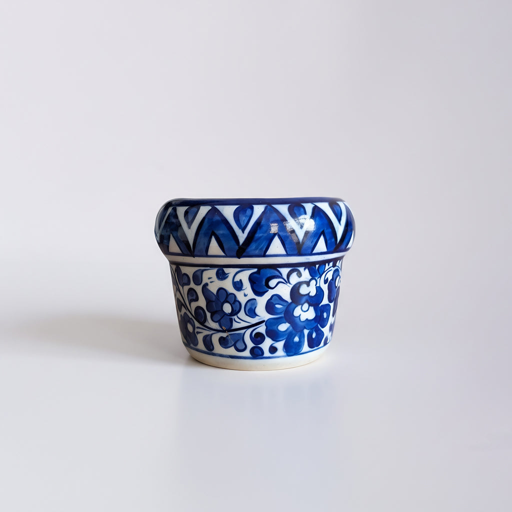 Handmade Blue Pottery Cobalt Floral Small Planter — ceramic — Craftan Pakistan