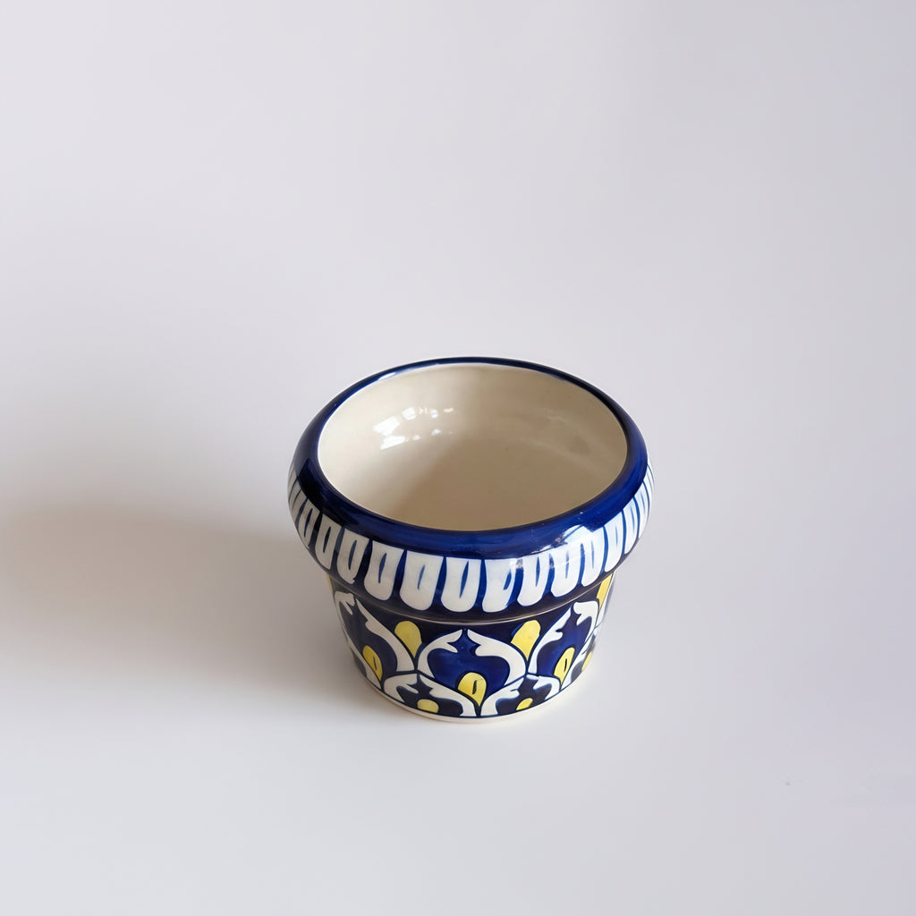 Yellow Accent Floral Small Planter — Multani pottery craftsmanship — Craftan Pakistan