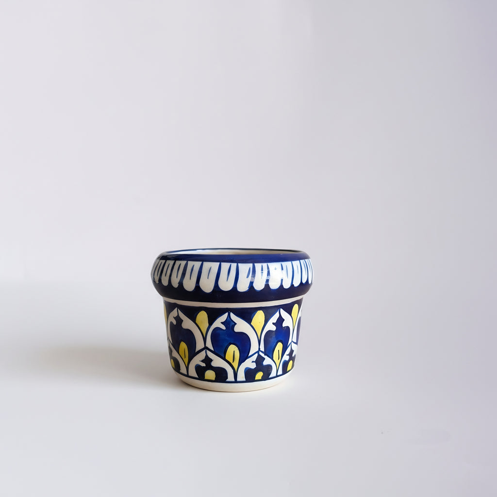 Yellow Accent Floral Small Planter — handmade ceramic — Craftan Pakistan