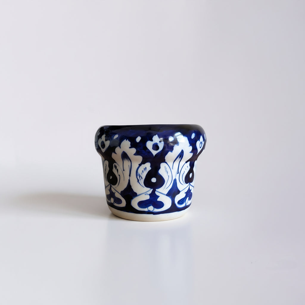 Handmade Blue Pottery Cobalt Lotus Small Planter — ceramic — Craftan Pakistan