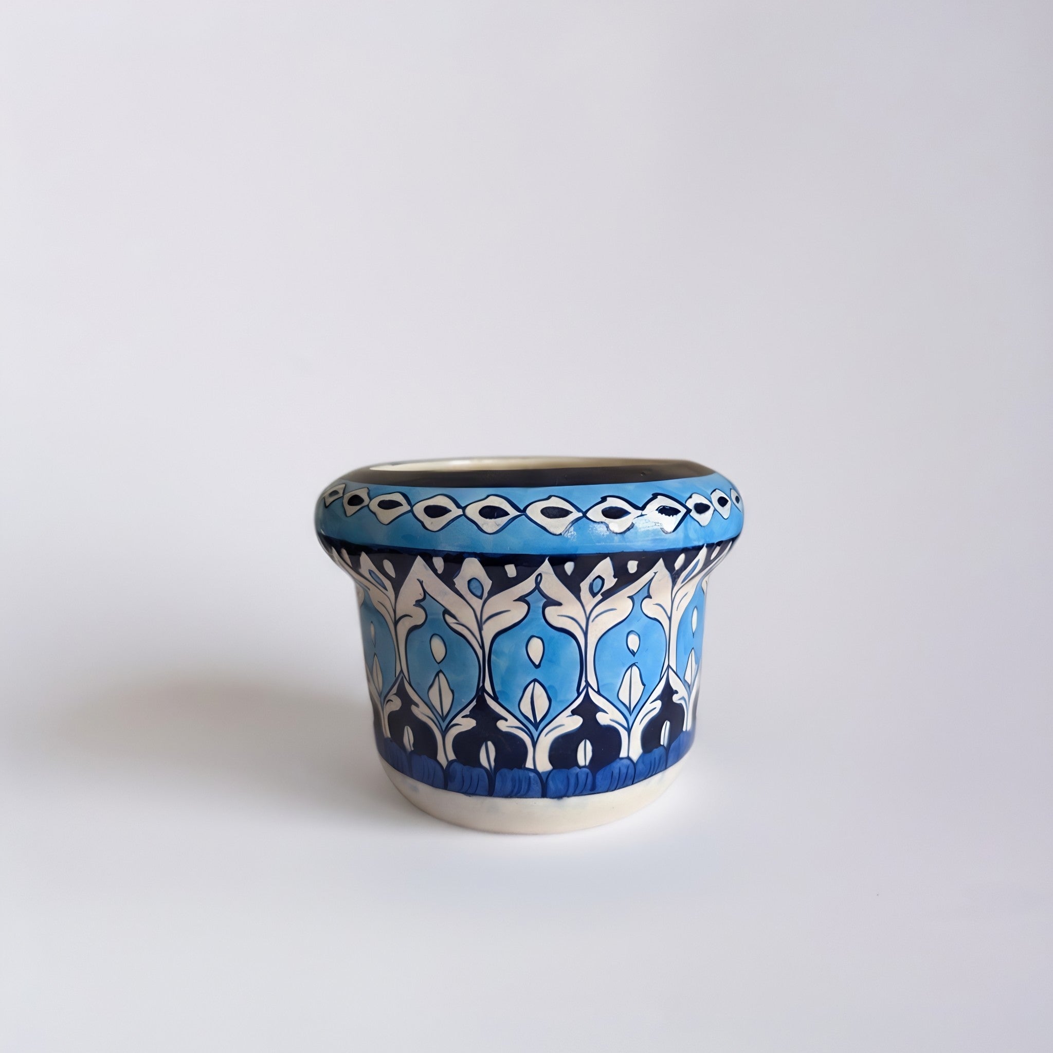 Handmade Sky-Blue Pottery Floral Planter – 5 Inch Ceramic