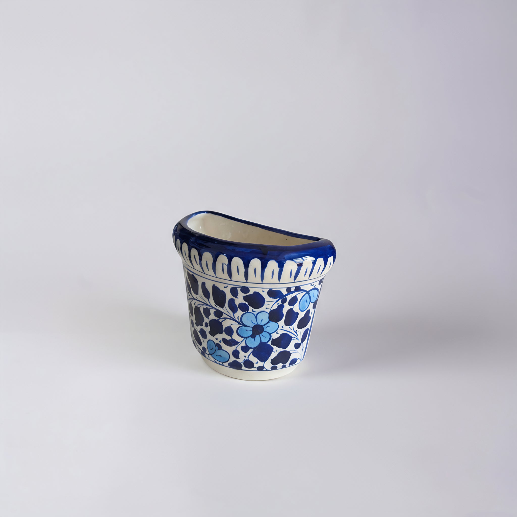 Blue Pottery Wall Planter — 5″ Multani Ceramic (Navy–Sky Floral)