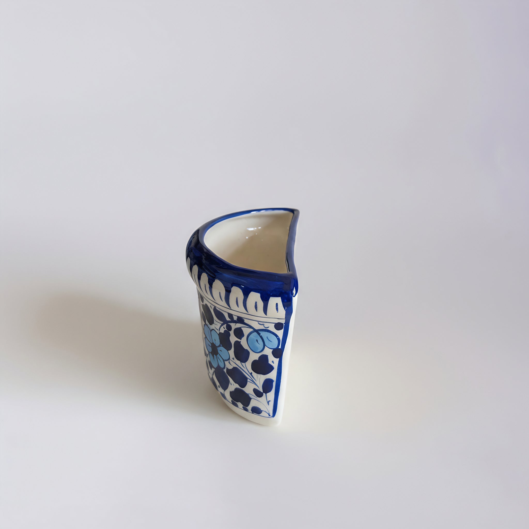 Blue Pottery Wall Planter — 5″ Multani Ceramic (Navy–Sky Floral)