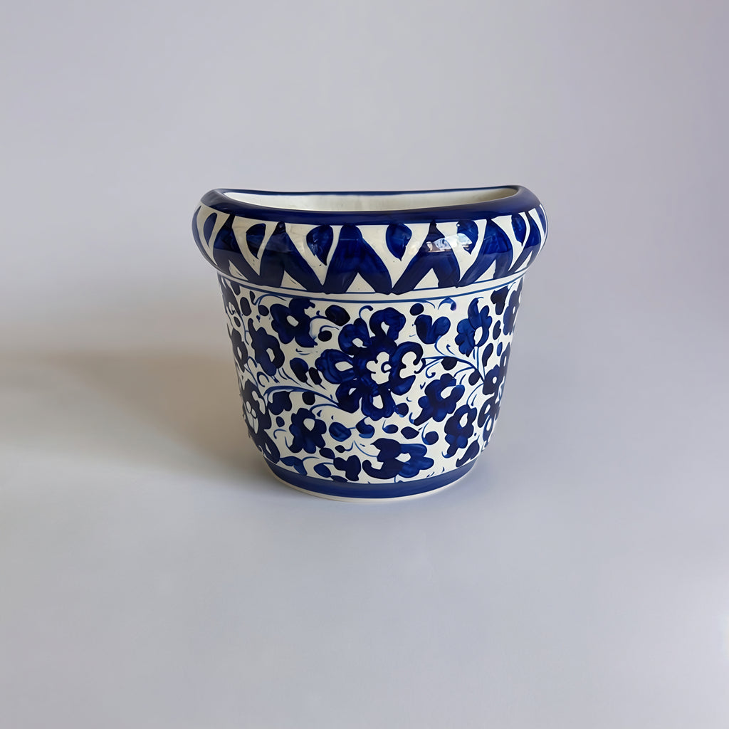 Blue Pottery Wall Planter — 5″ Multani Ceramic (Navy Blossom Motif)