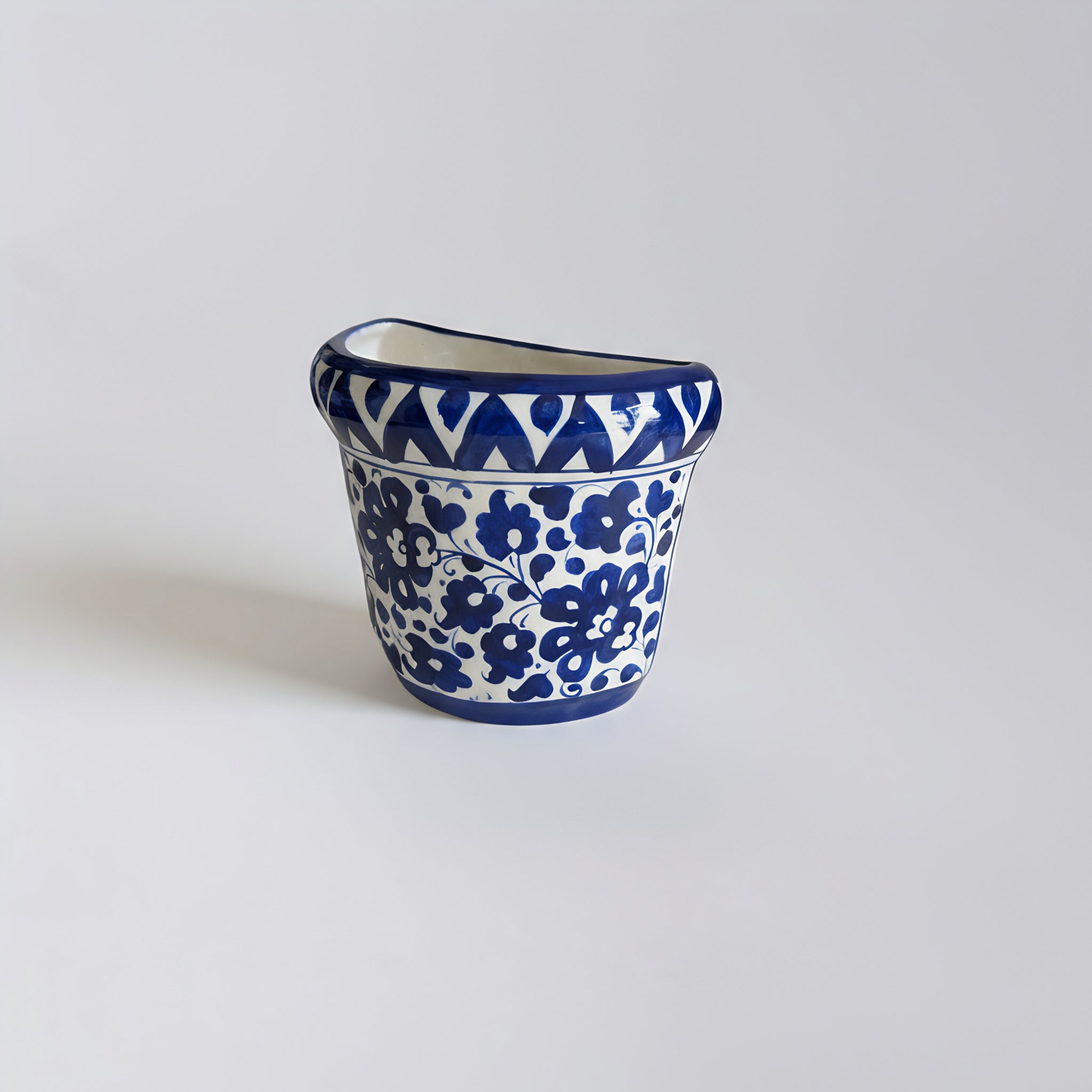 Blue Pottery Wall Planter — 5″ Multani Ceramic (Navy Blossom Motif)