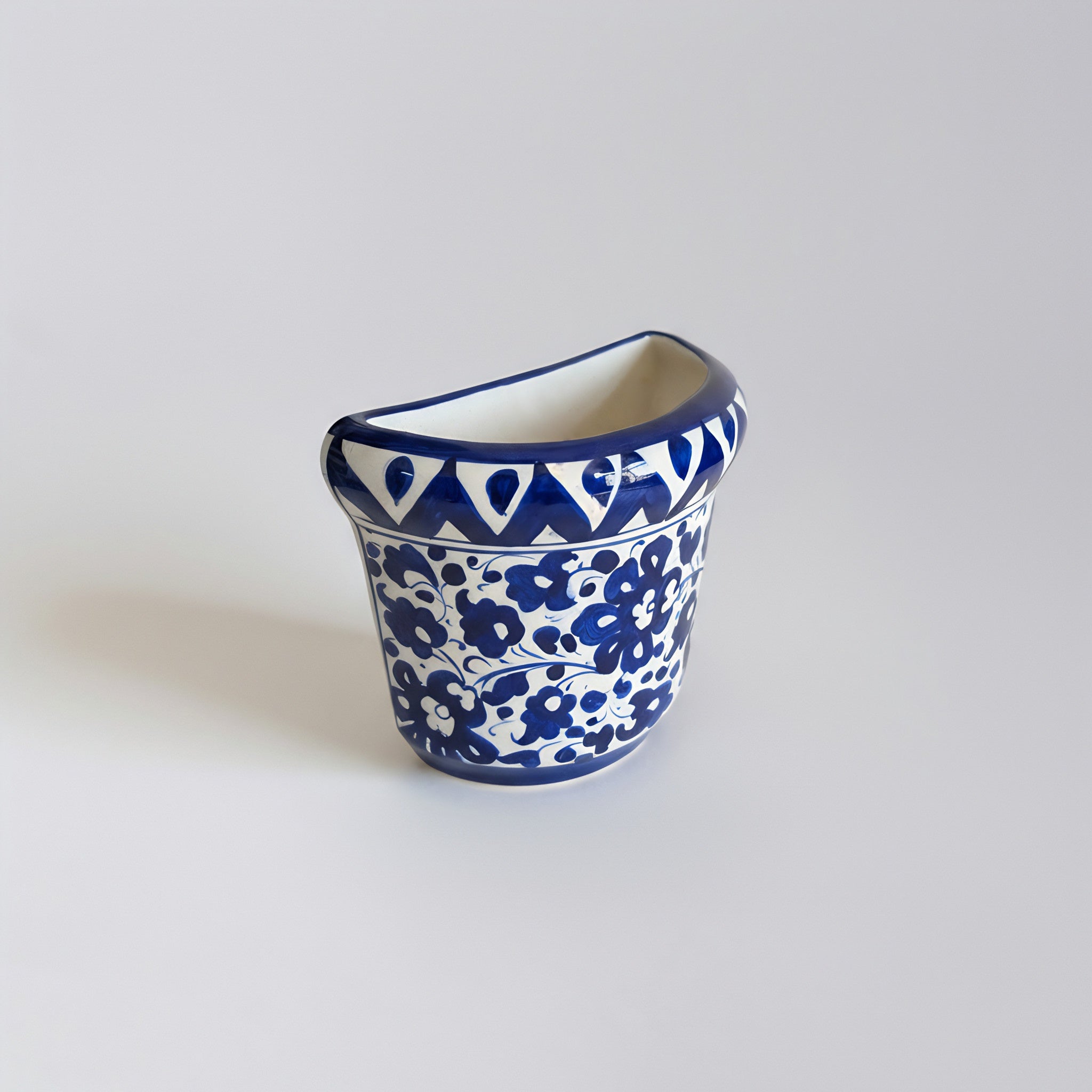 Blue Pottery Wall Planter — 5″ Multani Ceramic (Navy Blossom Motif)