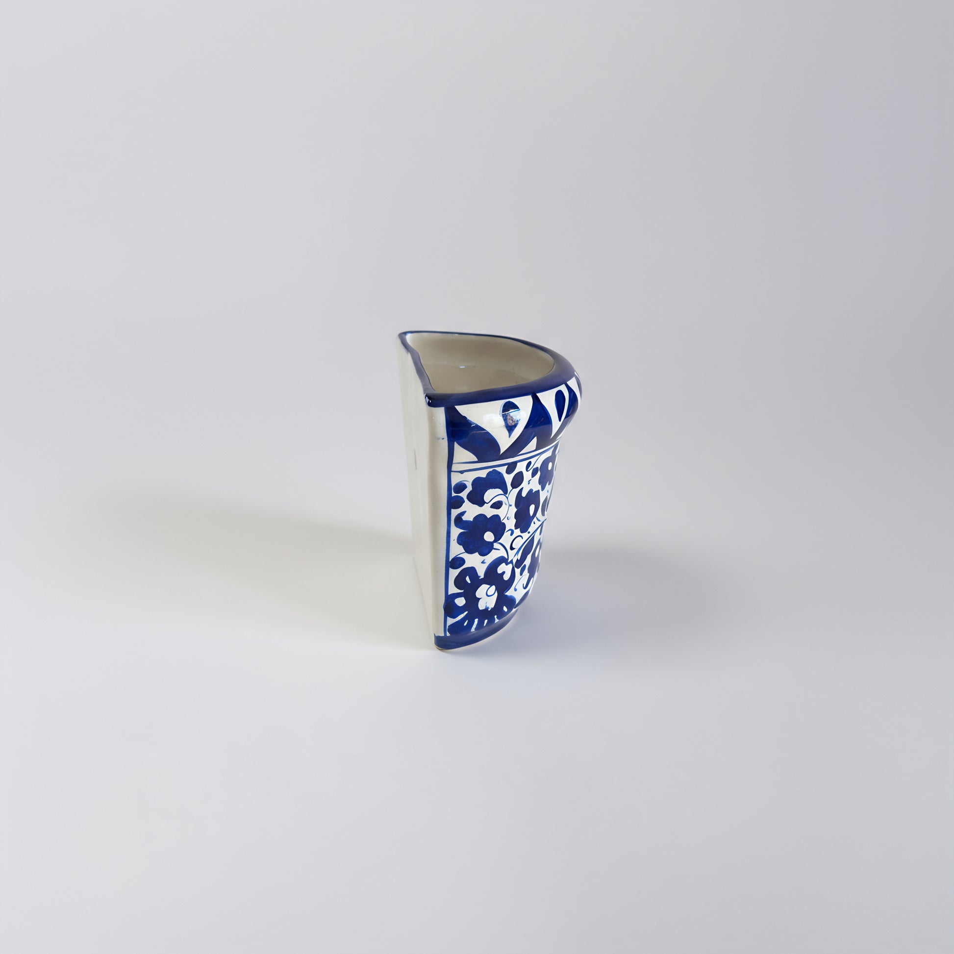 Blue Pottery Wall Planter — 5″ Multani Ceramic (Navy Blossom Motif)