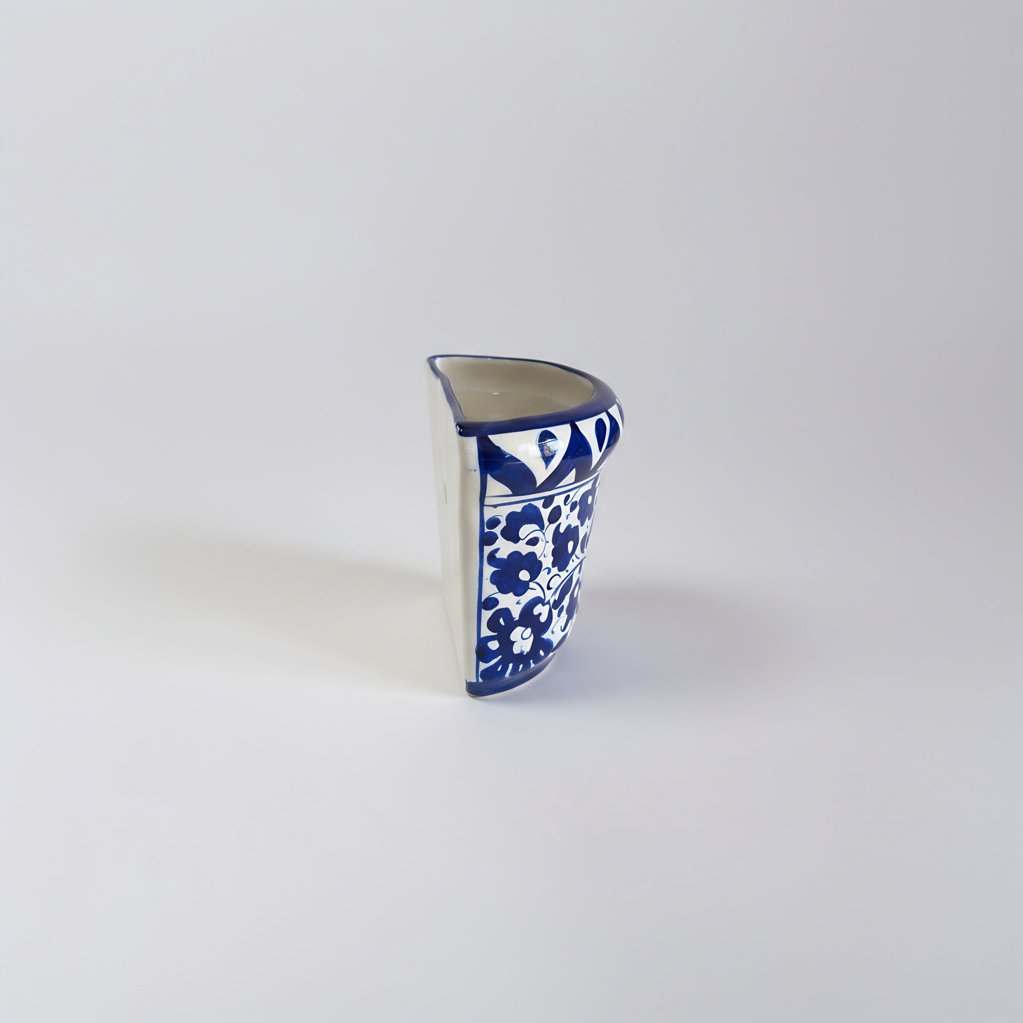 Blue Pottery Wall Planter — 5″ Multani Ceramic (Navy Blossom Motif)