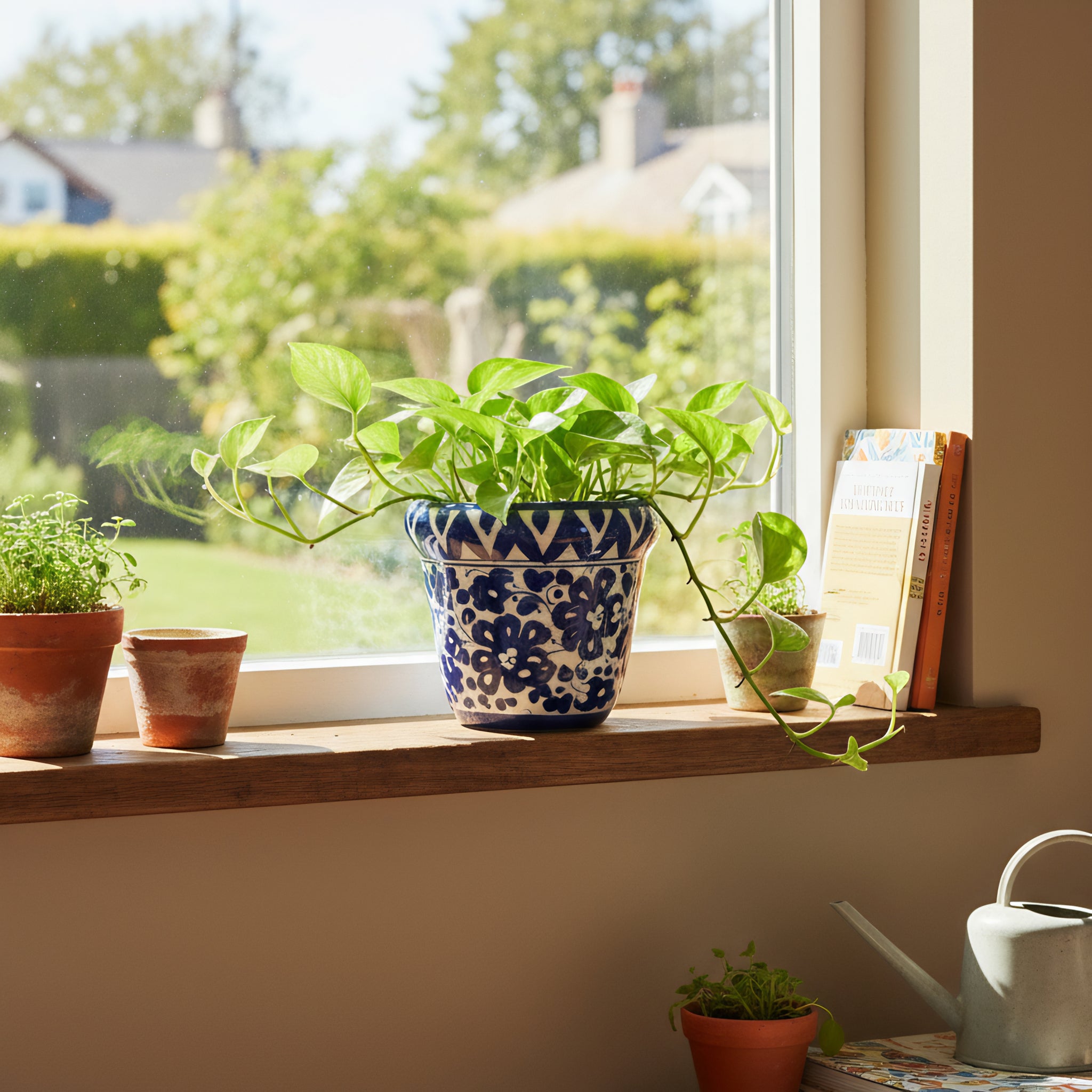 Blue Pottery Wall Planter — 5″ Multani Ceramic (Navy Blossom Motif)