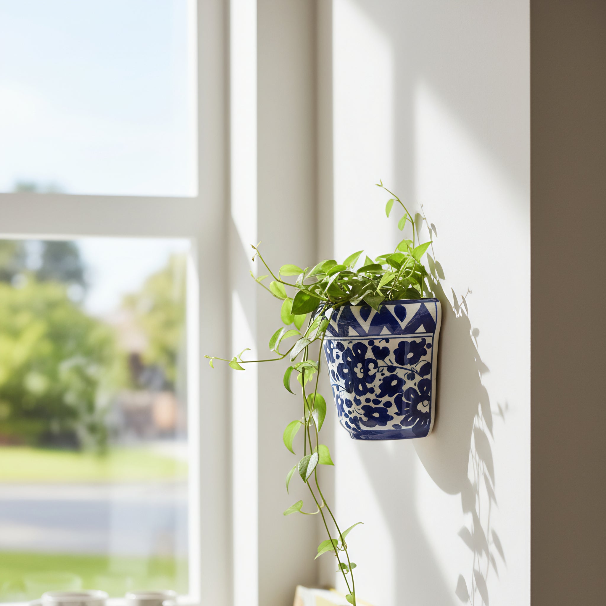 Blue Pottery Wall Planter — 5″ Multani Ceramic (Navy Blossom Motif)