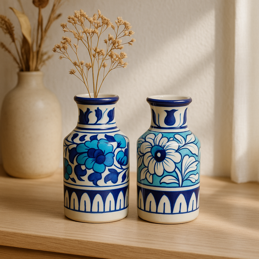 Mini Bottle Vase Pair – Floral Motif