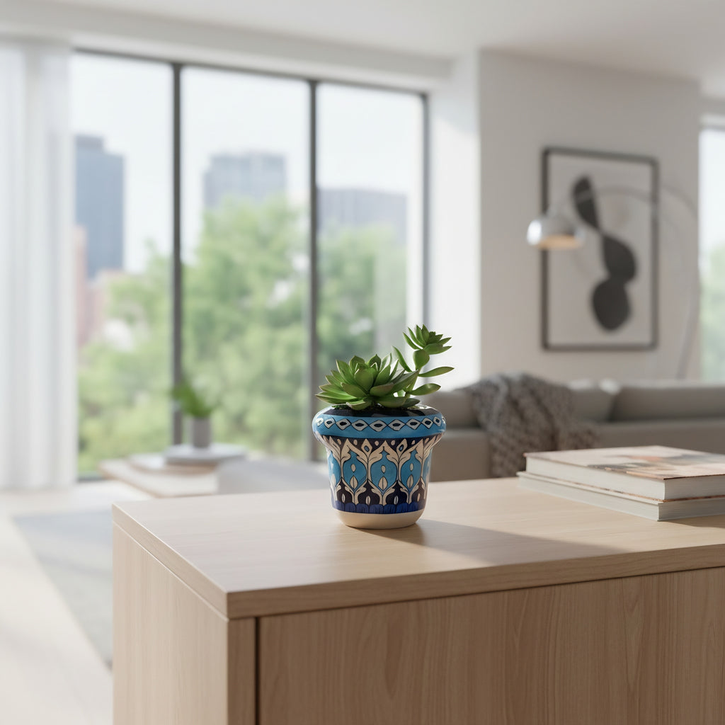 Handmade Sky-Blue Pottery Floral Planter – 5 Inch Ceramic