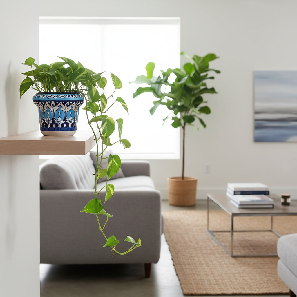 Handmade Sky-Blue Pottery Floral Planter – 5 Inch Ceramic