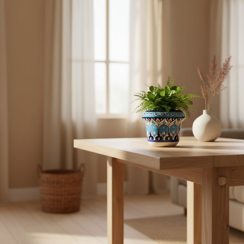 Handmade Sky-Blue Pottery Floral Planter – 5 Inch Ceramic