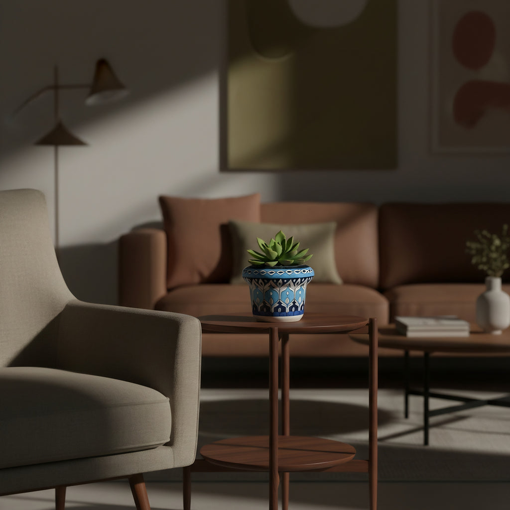 Handmade Sky-Blue Pottery Floral Planter – 5 Inch Ceramic