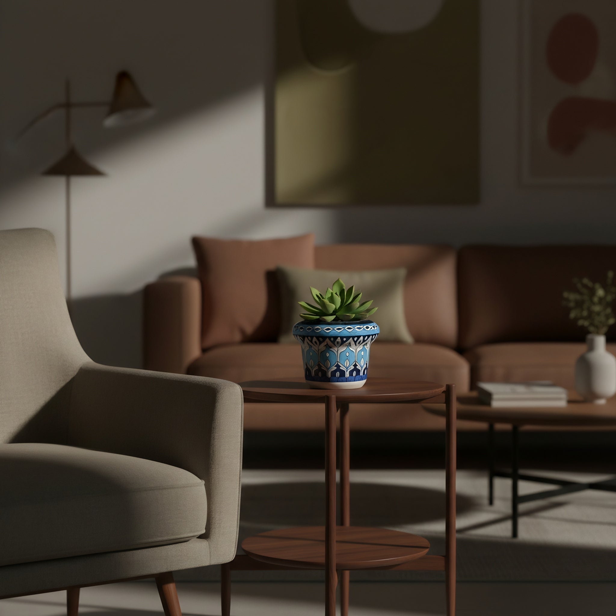 Handmade Sky-Blue Pottery Floral Planter – 5 Inch Ceramic