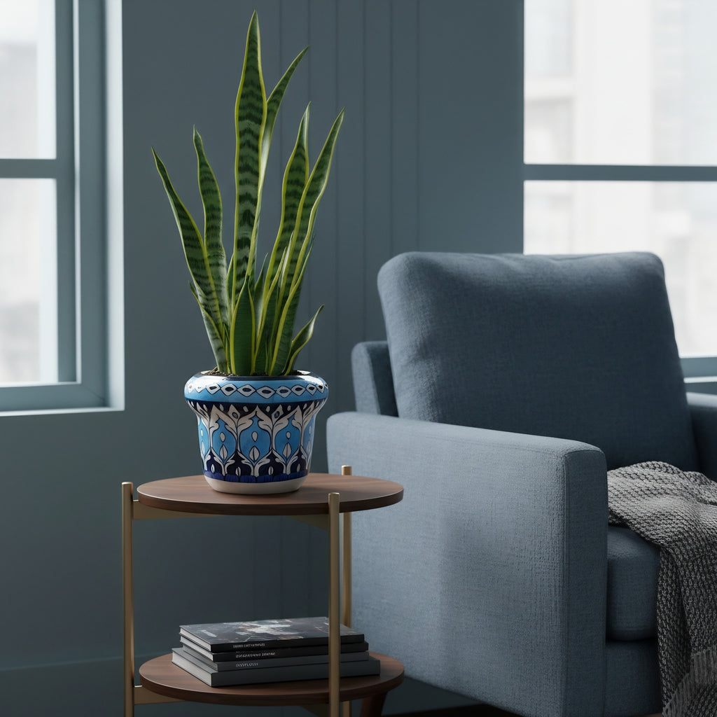 Handmade Sky-Blue Pottery Floral Planter – 5 Inch Ceramic