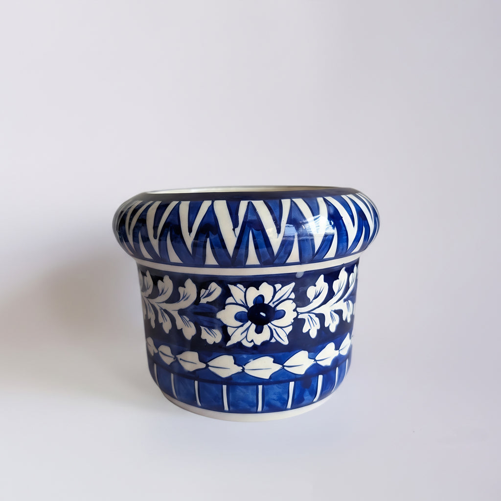 Handmade Blue Pottery Floral Planter – 5 Inch Ceramic