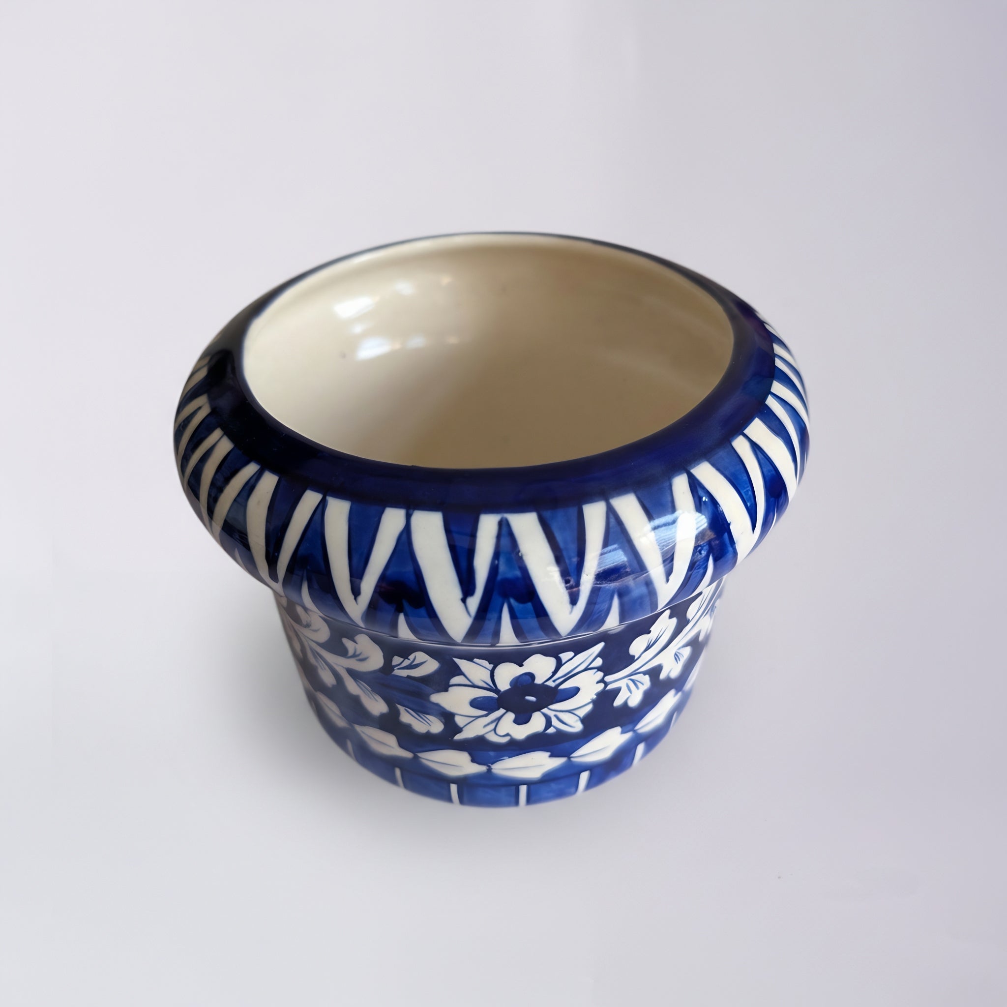 Handmade Blue Pottery Floral Planter – 5 Inch Ceramic