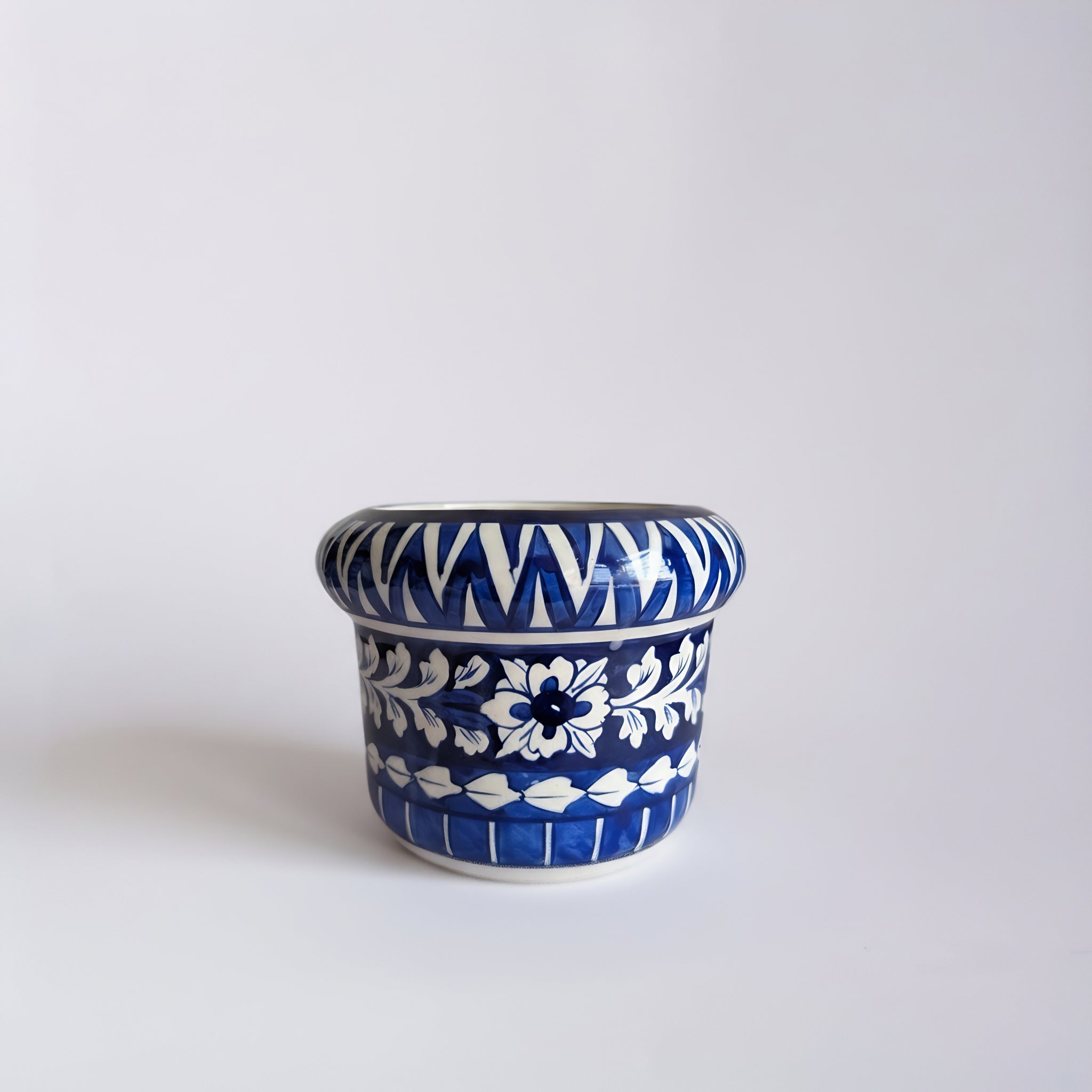 Handmade Blue Pottery Floral Planter – 5 Inch Ceramic