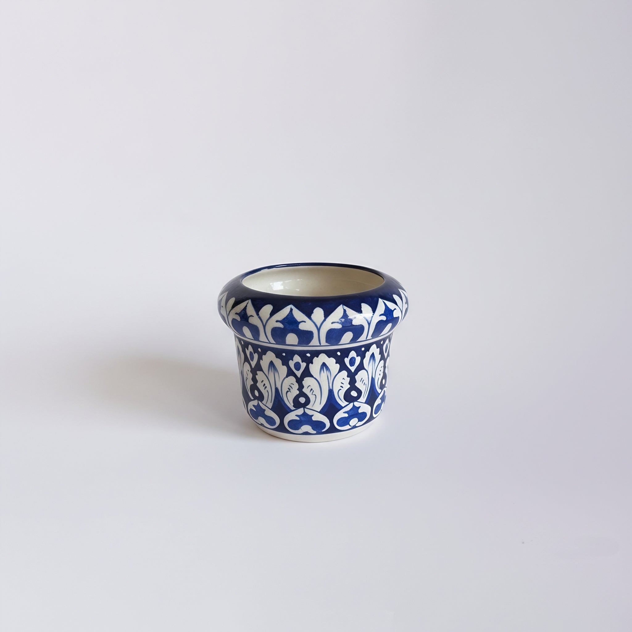 Handmade Blue Pottery Cobalt Arabesque Planter – 5 Inch Ceramic